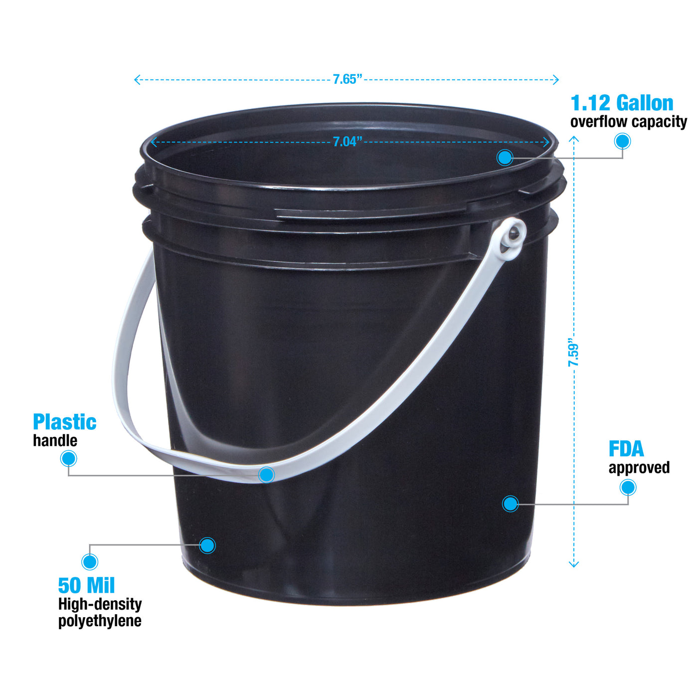 1 Gallon Pails - Plastic Handle # Pail Only, Black