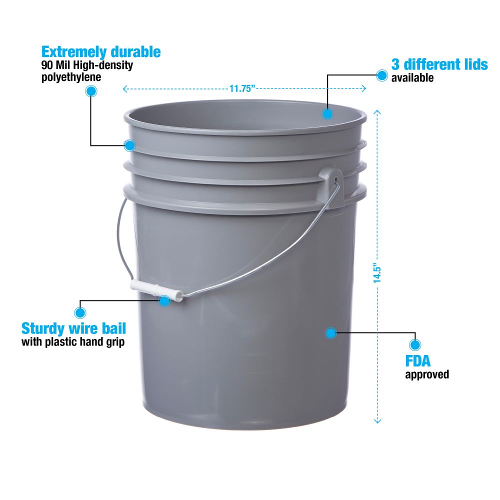 5 Gallon Pails # Gray – Consolidated Plastics