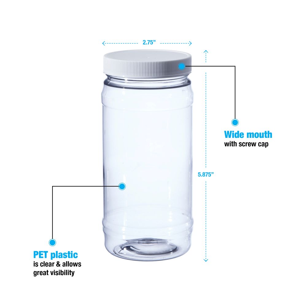Clear PET Round Wide-Mouth Plastic Jars - 16 oz