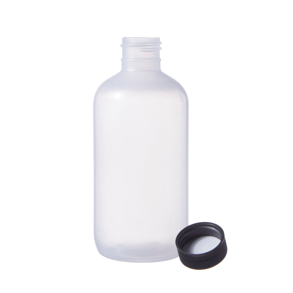 Boston Round Bottles with Black Caps # 6 Oz. - 2"Dia x 6 1/2"H - 24mm cap - 1 Dozen