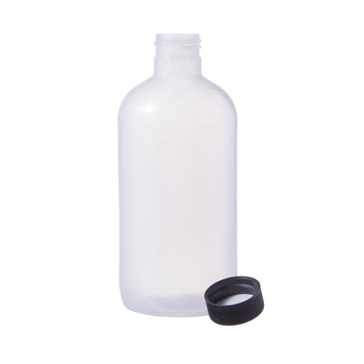 Boston Round Bottles with Black Caps # 8 Oz. - 2 1/4"Dia x 7"H - 24mm cap - 1 Dozen