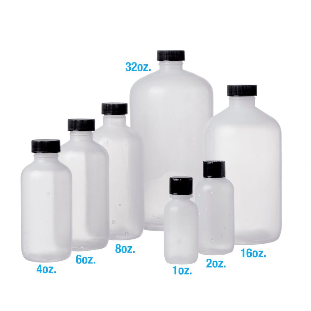 Boston Round Bottles with Black Caps # 8 Oz. - 2 1/4"Dia x 7"H - 24mm cap - 1 Dozen