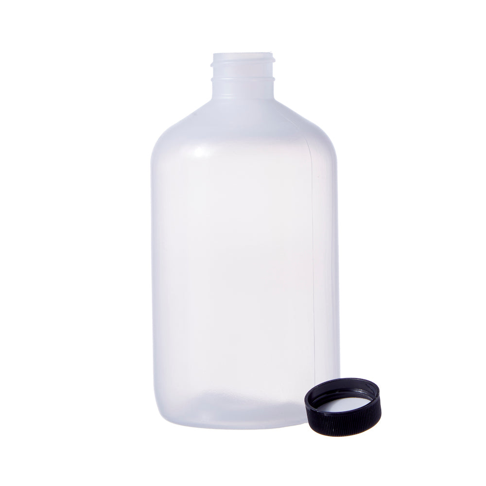 Boston Round Bottles with Black Caps # 16 Oz. - 3 1/8"Dia x 7 3/4"H - 28mm cap - 1 Dozen